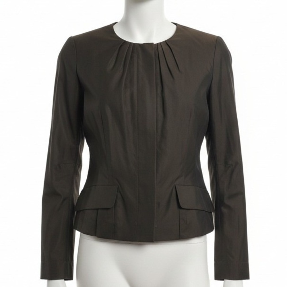 Lida Baday Canada Designer Brown Silk Blend Jacket Blouse Career Work Size 4